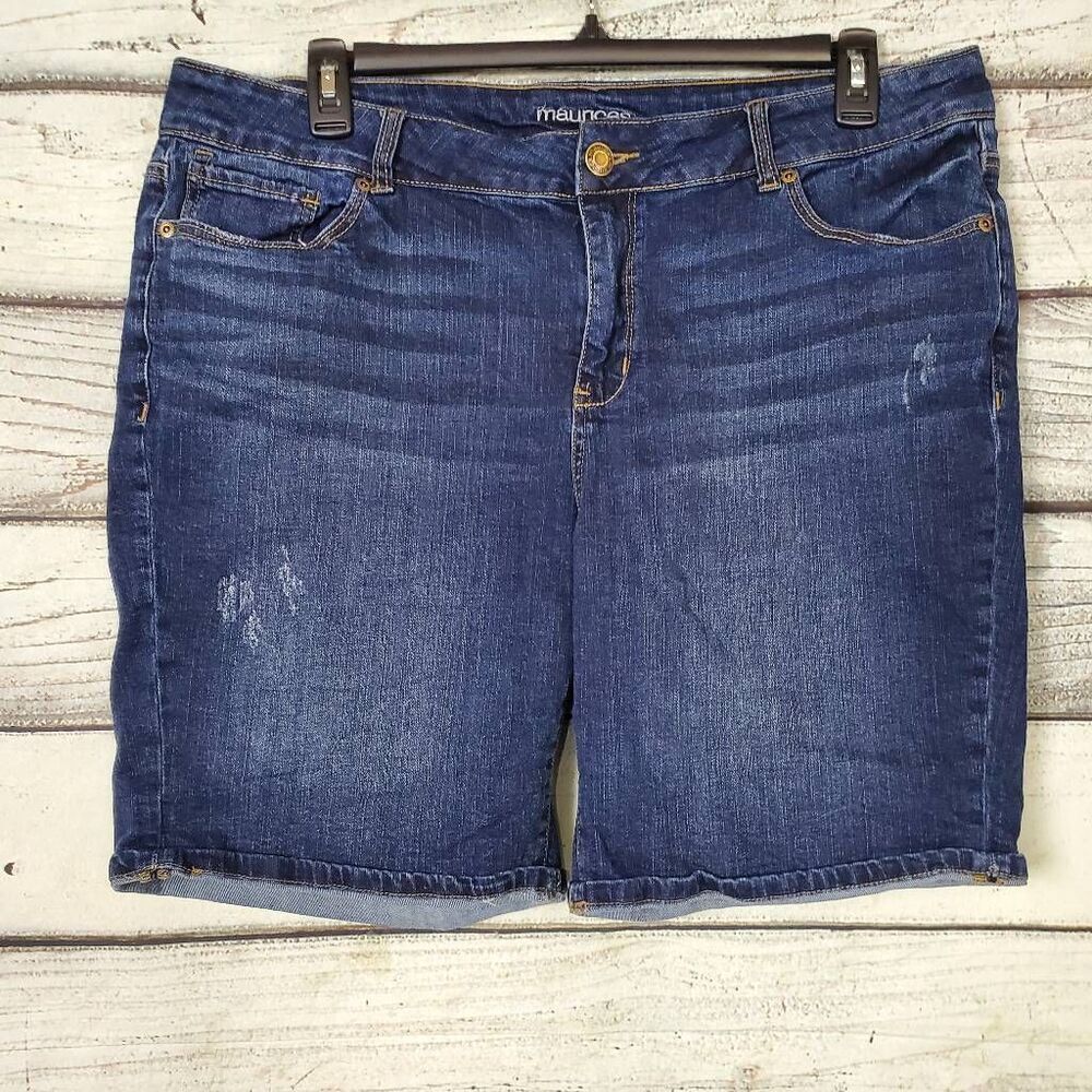 Maurices Medium Wash Denim Shorts Women’s Size 20 Plus Stretch Jean Cuffed